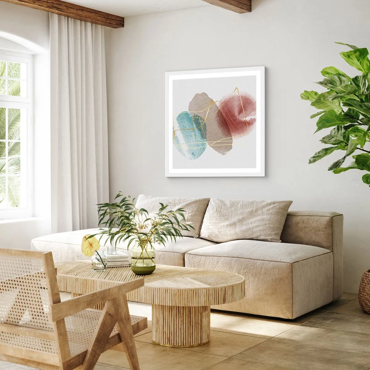 Plakat w białej ramie - Korale przestrzeni - 50x50 cm