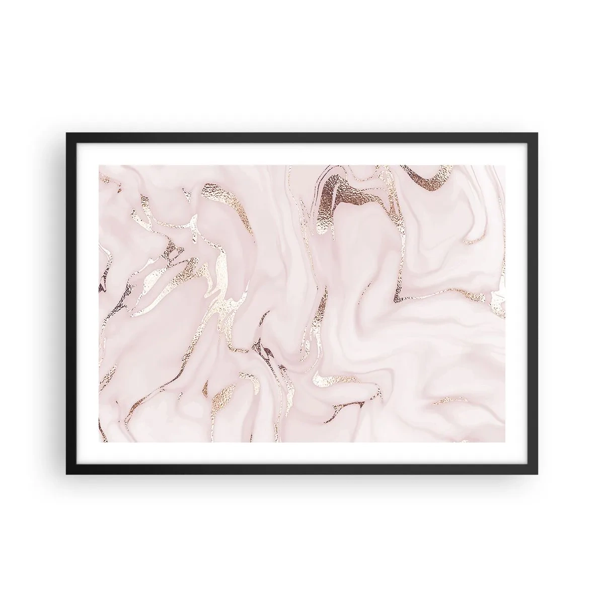 Plakat w czarnej ramie - Elegancka abstrakcja w odcieniach różu i złota - 70x50cm - W różowym szale - Nowoczesna dekoracja ścienna do salonu i sypialni ARTTOR