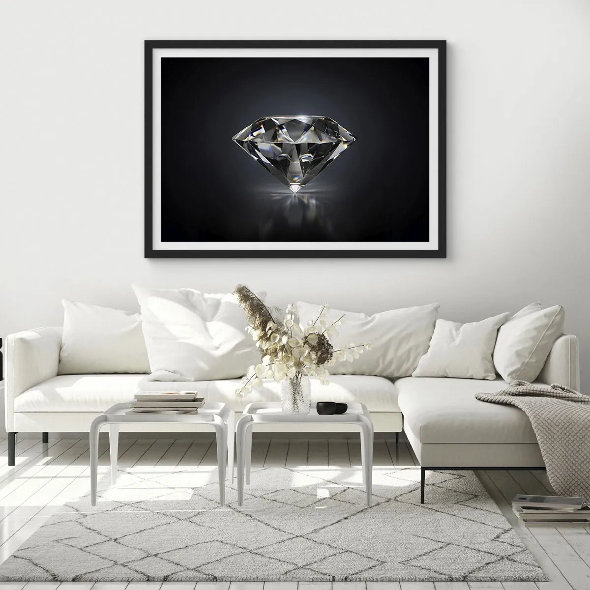 Plakat w czarnej ramie - Diament na ciemnym tle w artystycznym ujęciu - 70x50cm - Best girls friend - Nowoczesna dekoracja ścienna do salonu i sypialni ARTTOR