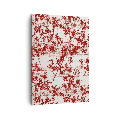Obraz na płótnie - Abstrakcyjny wzór czerwonych gałązek na jasnym tle - 50x70cm - Jak dawny perkalik - Nowoczesna dekoracja ścienna do salonu, kuchni i sypialni ARTTOR
