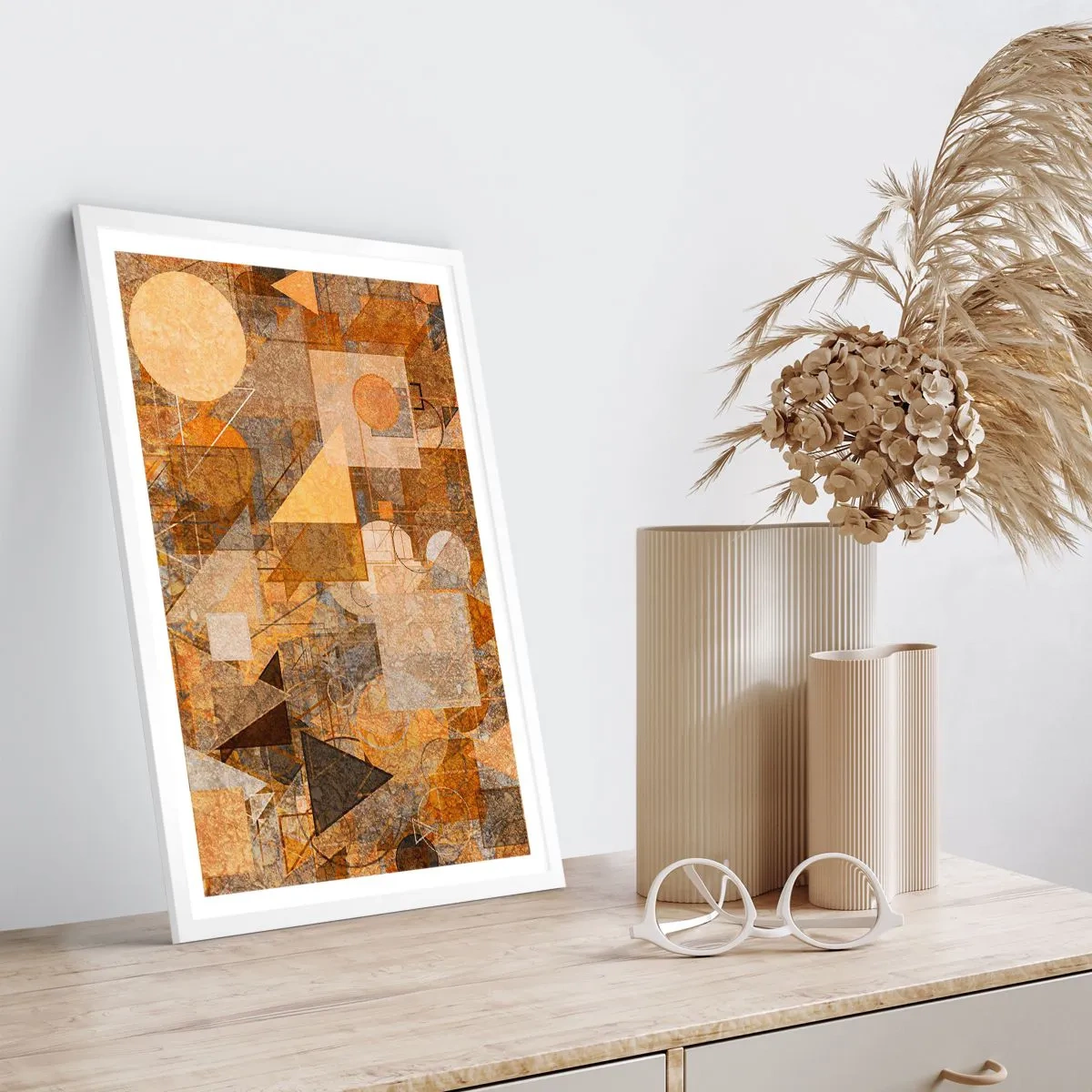 Plakat w białej ramie - Kubistyczne studium brązu - 70x100 cm