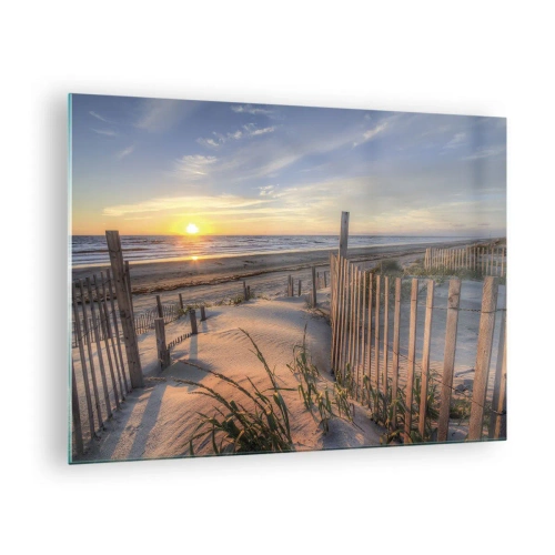 Obraz na szkle - Plaża z wydmami o zachodzie słońca - 70x50cm - Blask i cień wiatru - Nowoczesna dekoracja ścienna do salonu i sypialni ARTTOR