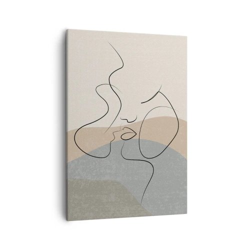 Obraz na płótnie - Minimalistyczna abstrakcja przedstawiająca twarz narysowaną jedną linią - 50x70cm - Jak muśnięcie pędzlem - Nowoczesna dekoracja ścienna do salonu, kuchni i sypialni ARTTOR