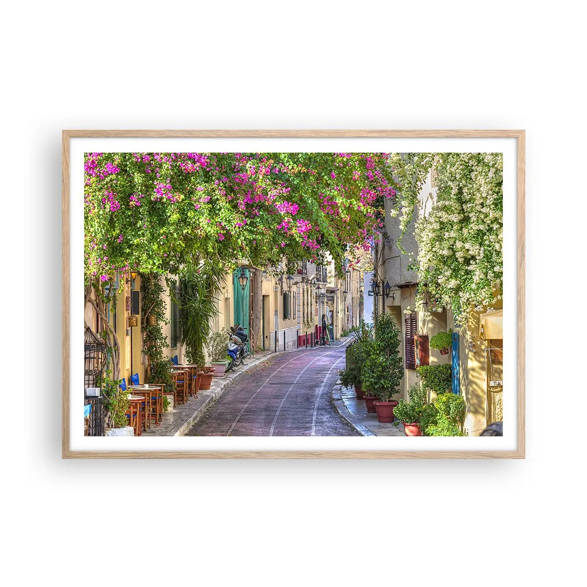 Plakat w ramie jasny dąb - Kwitnący zaułek - 100x70 cm