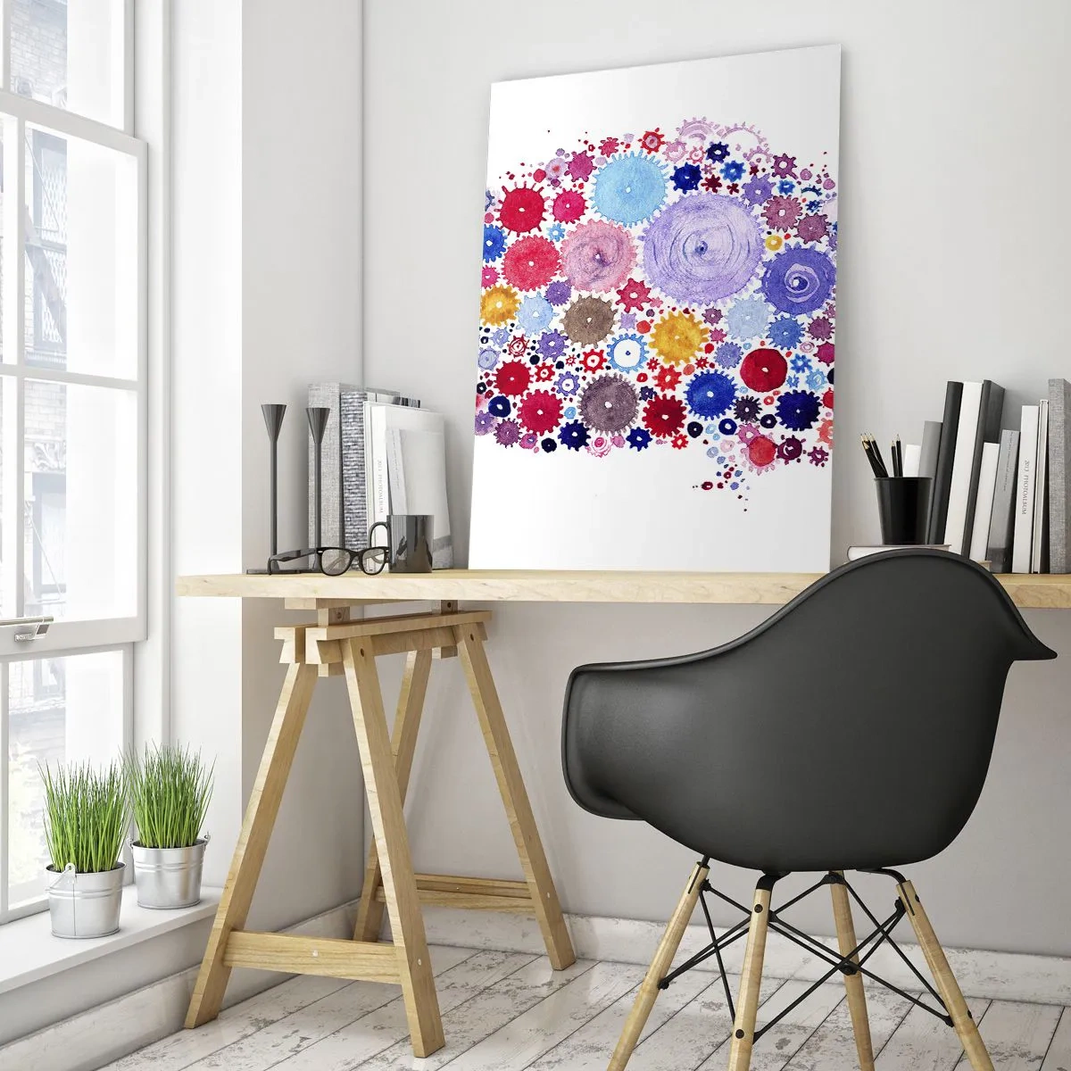 Obraz na szkle - Kolorowa ilustracja mózgu złożona z geometrycznych kształtów - 50x70cm - Najdoskonalsza machina natury - Nowoczesna dekoracja ścienna do salonu, kuchni i sypialni ARTTOR