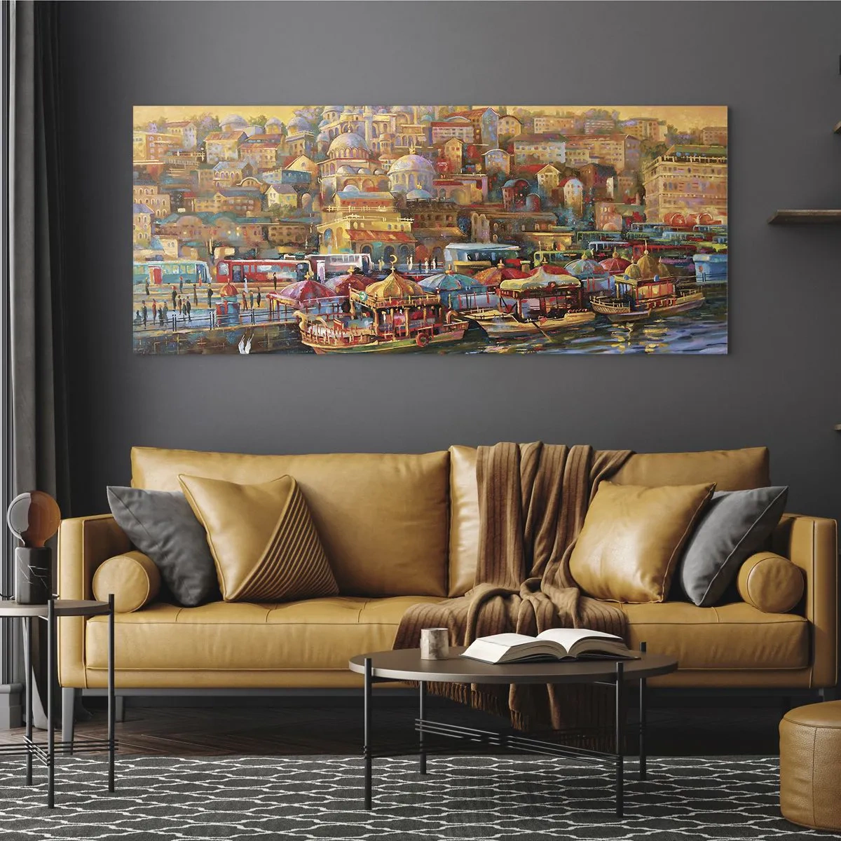Obraz na szkle - Malownicza panorama Stambułu z widokiem na zatokę i miasto - 120x50cm - Stambulska opowieść - Nowoczesna dekoracja ścienna do salonu i sypialni ARTTOR