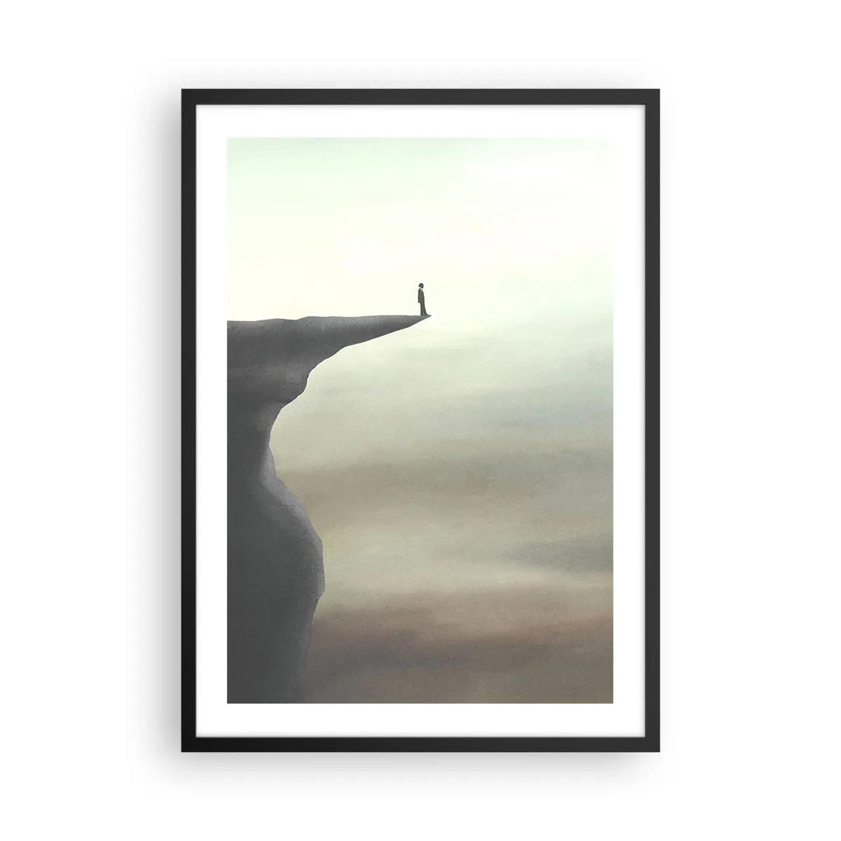 Plakat w czarnej ramie - Sylwetka kobiety stojącej na skraju urwiska - 50x70cm - Do góry, oczywiście! - Nowoczesna dekoracja ścienna do salonu i sypialni ARTTOR