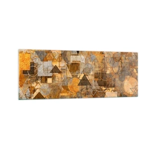 Obraz na szkle - Abstrakcyjne geometryczne wzory w odcieniach złota - 140x50cm - Świat ujęty w formę - Nowoczesna dekoracja ścienna do salonu i sypialni ARTTOR