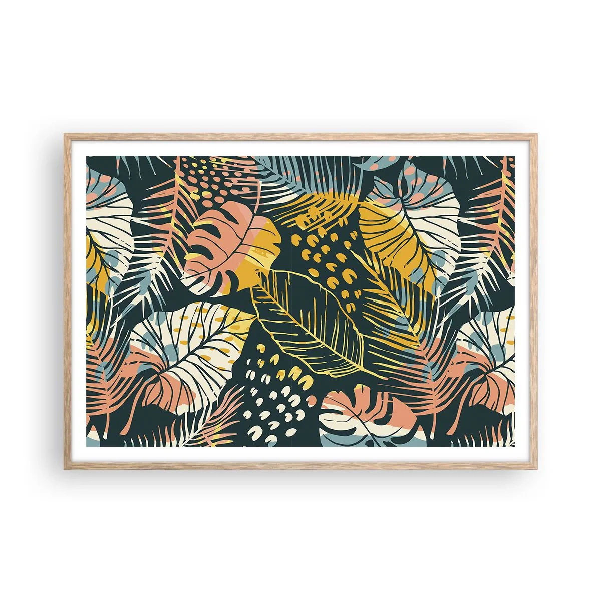 Plakat w ramie jasny dąb - Liściasta fantazja - 100x70 cm