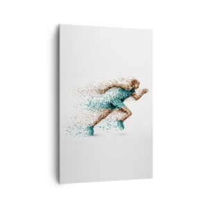 Obraz na płótnie - Dynamiczna postać biegacza złożona z drobnych cząstek - 80x120cm - Życie to bieg - Nowoczesna dekoracja ścienna do salonu i sypialni ARTTOR