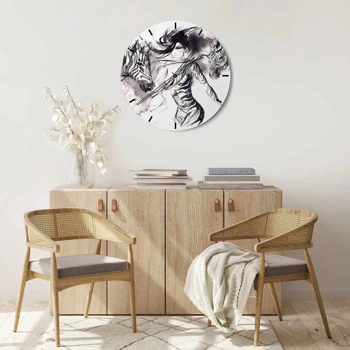 Zegar ścienny - Tańcząca z zebrami - 40x40 cm