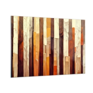 Obraz na szkle - Kompozycja z pionowych pasów w odcieniach drewna i beżu - 100x70cm - Hymn leśnych drzew - Nowoczesna dekoracja ścienna do salonu, kuchni i sypialni ARTTOR