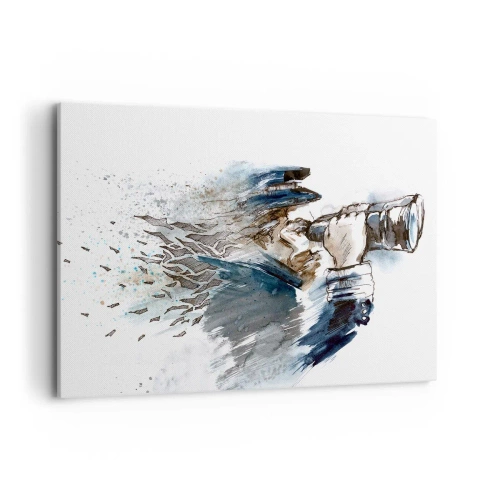 Obraz na płótnie - Kapitan z lornetką w dynamicznej akwarelowej scenie - 100x70cm - Dziesięć w skali Beauforta! - Nowoczesna dekoracja ścienna do salonu, kuchni i sypialni ARTTOR