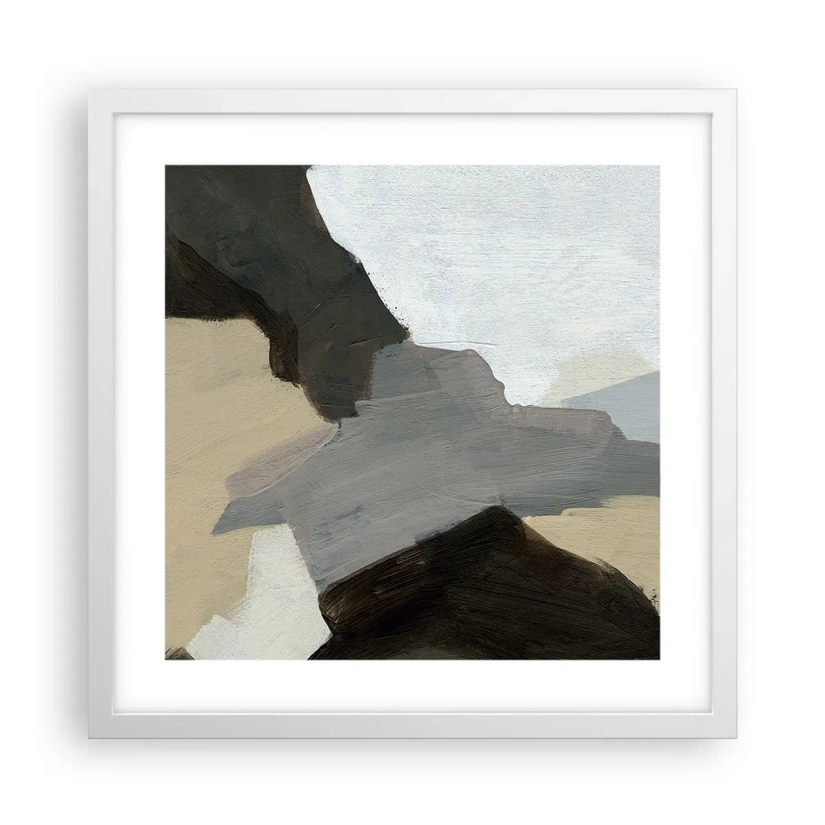 Plakat w białej ramie - Abstrakcja: rozstaje szarości - 40x40 cm