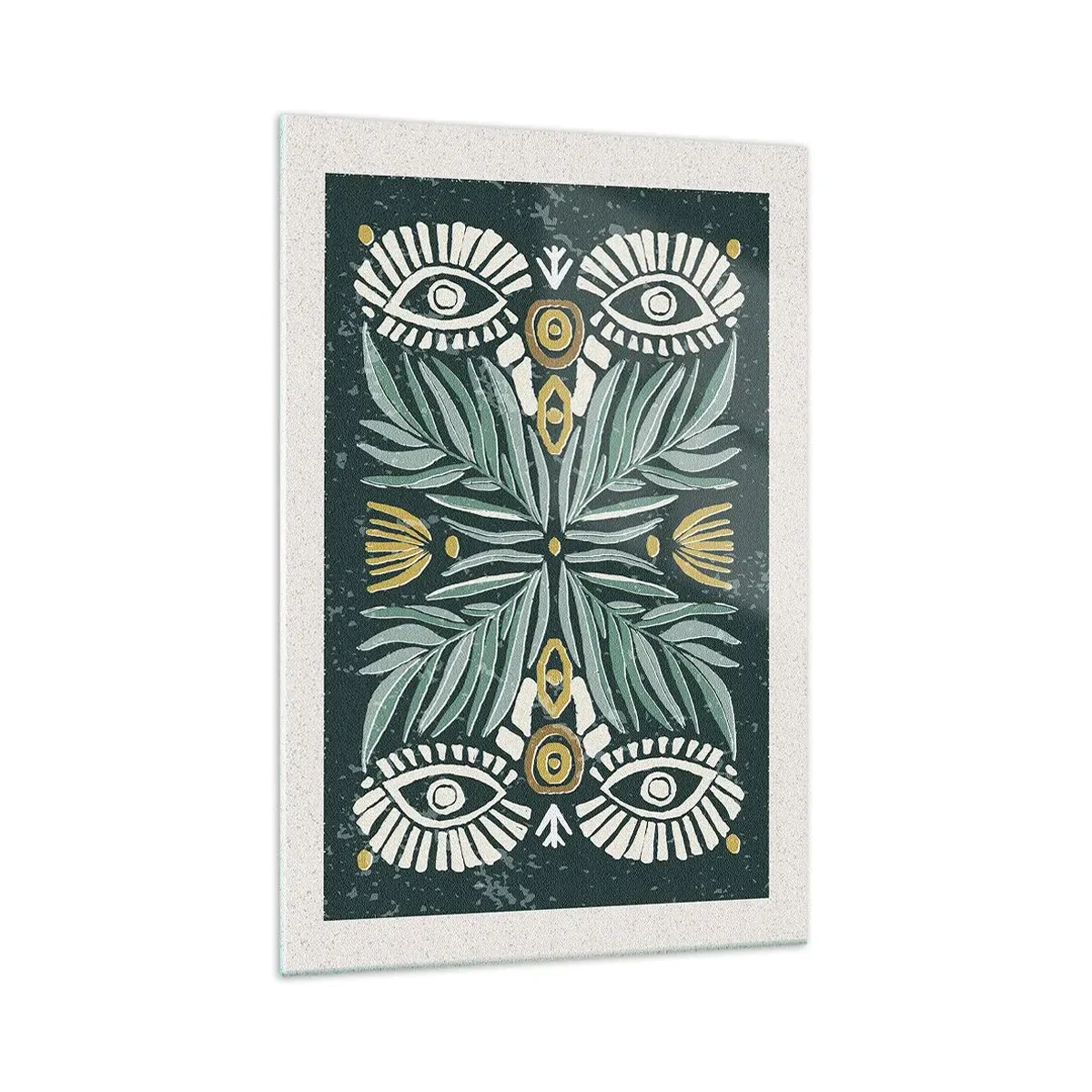 Obraz na szkle - Symetryczny wzór roślinny na zielonym tle - 70x100cm - Jak ludowa wycinanka - Nowoczesna dekoracja ścienna do salonu i sypialni ARTTOR