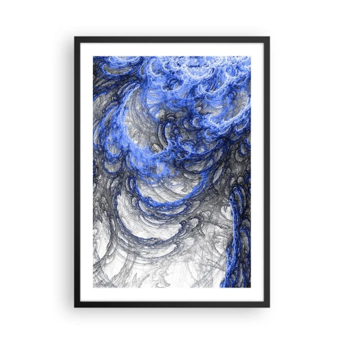 Plakat w czarnej ramie - Abstrakcyjne fale w odcieniach niebieskiego i szarości - 50x70cm - Narodziny fali - Nowoczesna dekoracja ścienna do salonu i sypialni ARTTOR