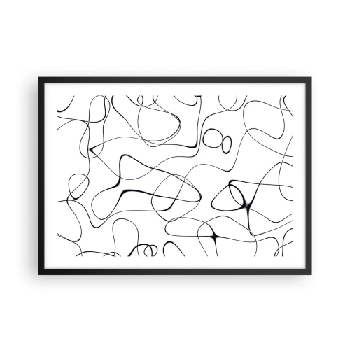Plakat w czarnej ramie - Abstrakcyjne czarne linie na białym tle w minimalistycznym stylu - 70x50cm - Ścieżki życia, koleje losu - Nowoczesna dekoracja ścienna do salonu i sypialni ARTTOR