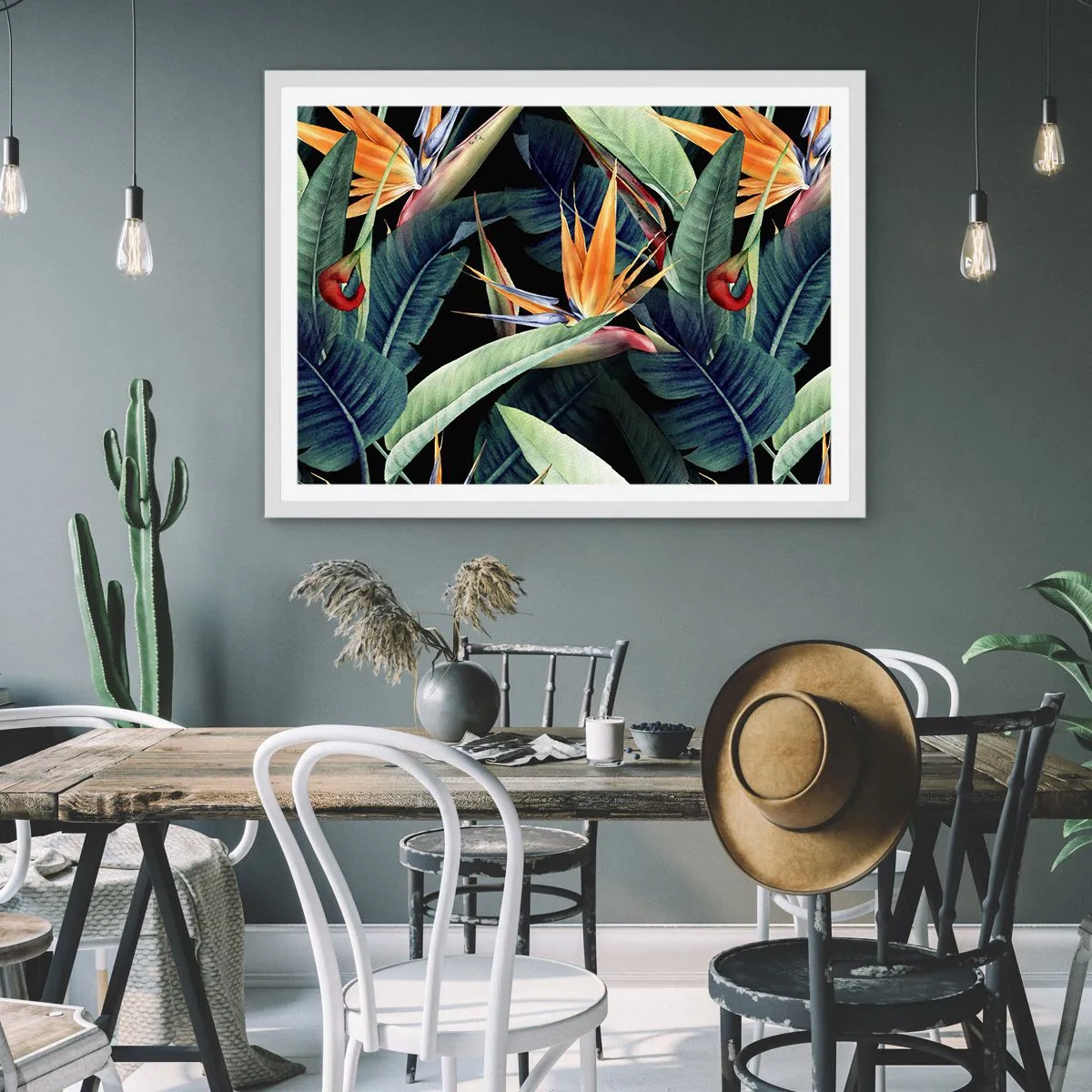 Plakat w białej ramie - Płomienne kwiaty tropików - 50x40 cm