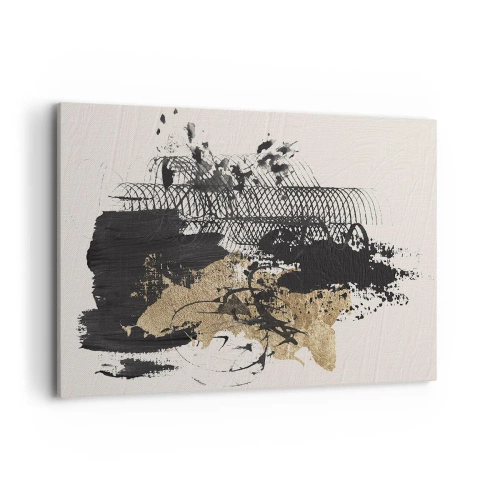 Obraz na płótnie - Abstrakcyjny obraz w czerni i złocie z dynamicznymi liniami i strukturami - 120x80cm - Kompozycja z pasją - Nowoczesna dekoracja ścienna do salonu, kuchni i sypialni ARTTOR