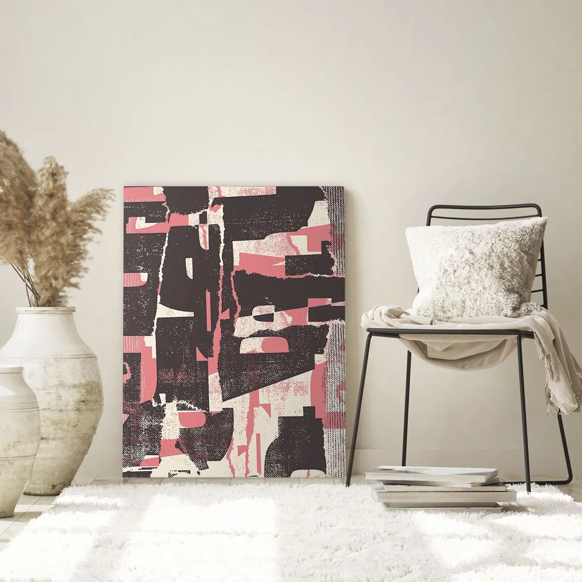 Obraz na szkle - Nowoczesna abstrakcja w czerni, czerwieni i beżu - 50x70cm - Cały ten zgiełk - Nowoczesna dekoracja ścienna do salonu, kuchni i sypialni ARTTOR