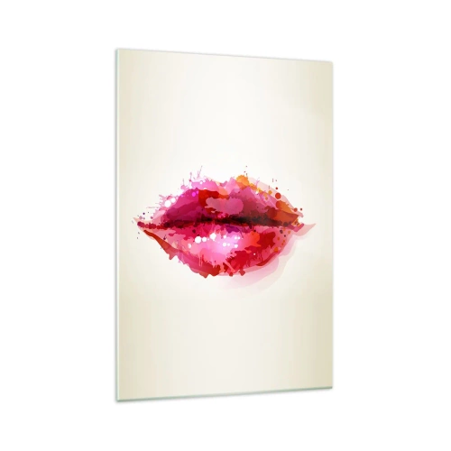 Obraz na szkle - Abstrakcyjny motyw ust w odcieniach różu i czerwieni - 70x100cm - Czerwieńszy odcień czerwieni - Nowoczesna dekoracja ścienna do salonu i sypialni ARTTOR