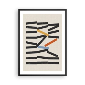 Plakat w czarnej ramie - Abstrakcyjna kompozycja geometryczna z kolorowymi akcentami - 50x70cm - Domino – kompozycja - Nowoczesna dekoracja ścienna do salonu i sypialni ARTTOR