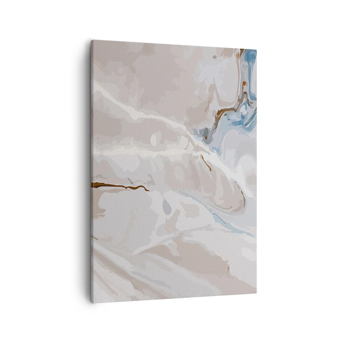Obraz na płótnie - Abstrakcyjny wzór przypominający marmur w odcieniach beżu i błękitu - 50x70cm - Błękitne meandry pod bielą - Nowoczesna dekoracja ścienna do salonu, kuchni i sypialni ARTTOR