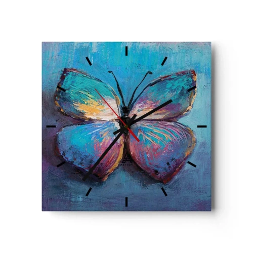 Zegar ścienny - Kolorowy motyl na niebieskim tle - 30x30cm - W pełnej krasie - Nowoczesna dekoracja ścienna do salonu i sypialni ARTTOR