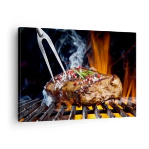 Obraz na płótnie - Grillowany stek na ruszcie z przyprawami - 70x50cm - Soczyste i wonne - Nowoczesna dekoracja ścienna do salonu i sypialni ARTTOR