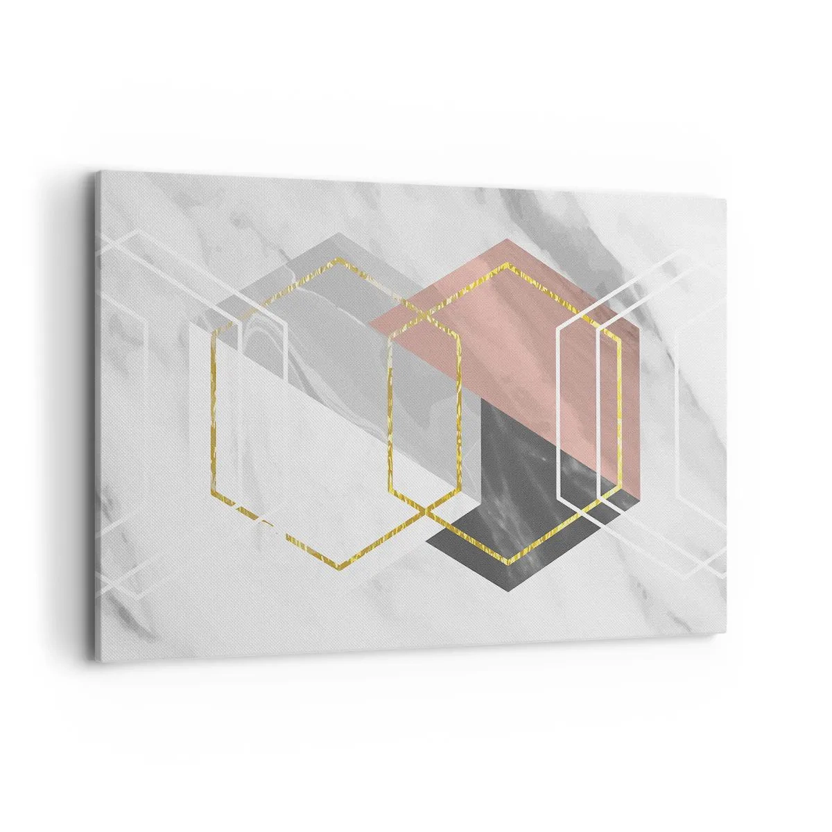 Obraz na płótnie - Geometryczne figury z akcentami złota i marmuru - 120x80cm - Kompozycja łańcuchowa - Nowoczesna dekoracja ścienna do salonu, kuchni i sypialni ARTTOR