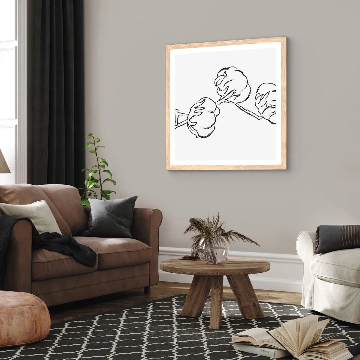 Plakat w ramie jasny dąb - Bawełniany puch - 60x60 cm