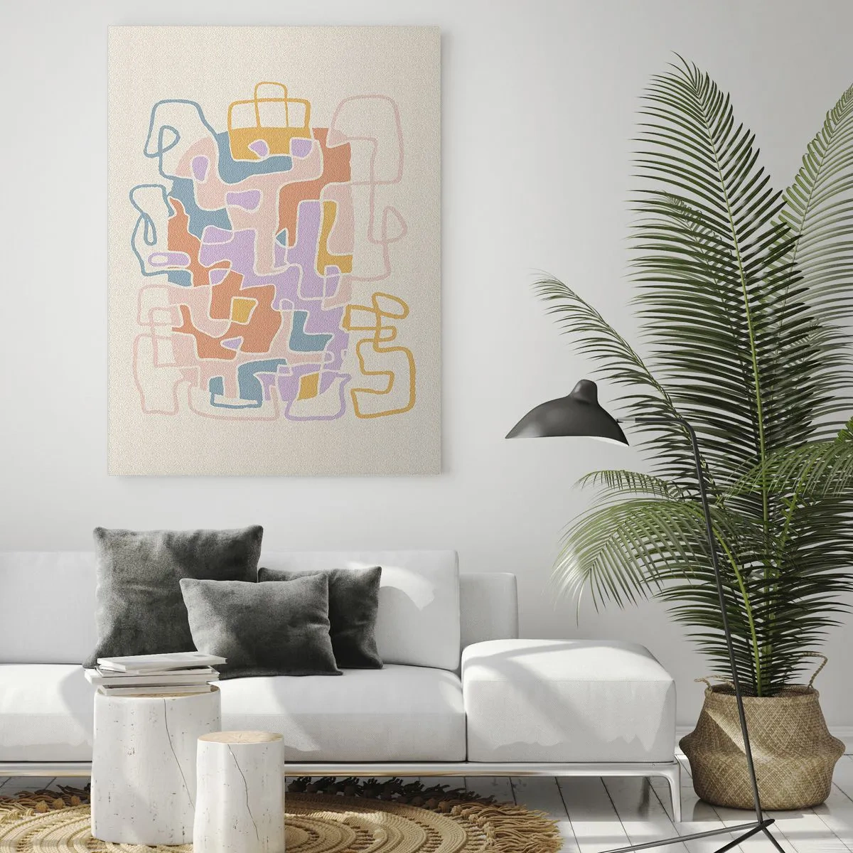 Obraz na szkle - Kolorowy labirynt linii na kremowym tle - 50x70cm - Labirynt – radosna przygoda - Nowoczesna dekoracja ścienna do salonu, kuchni i sypialni ARTTOR