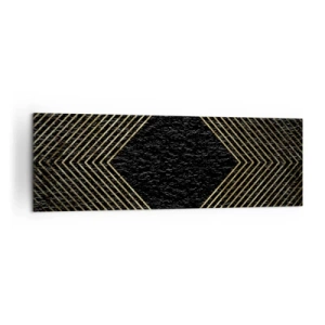 Obraz na płótnie - Czarne tło z geometrycznym wzorem złotych linii - 160x50cm - Geometria w stylu glamour - Nowoczesna dekoracja ścienna do salonu i sypialni ARTTOR