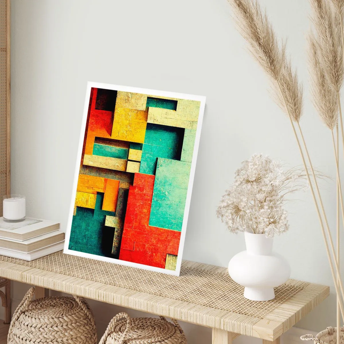 Plakat - Geometryczna abstrakcja w żywych kolorach - 50x70cm - Festiwal kątów prostych - Nowoczesna dekoracja ścienna do salonu, kuchni i sypialni ARTTOR