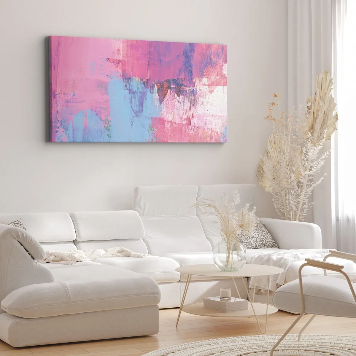Obraz na płótnie - Róż, błękit i szczypta światła - 90x30 cm