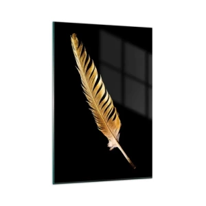Obraz na szkle - Złote pióro na czarnym tle - 80x120cm - Nie lada piórem opatrzony… - Nowoczesna dekoracja ścienna do salonu i sypialni ARTTOR