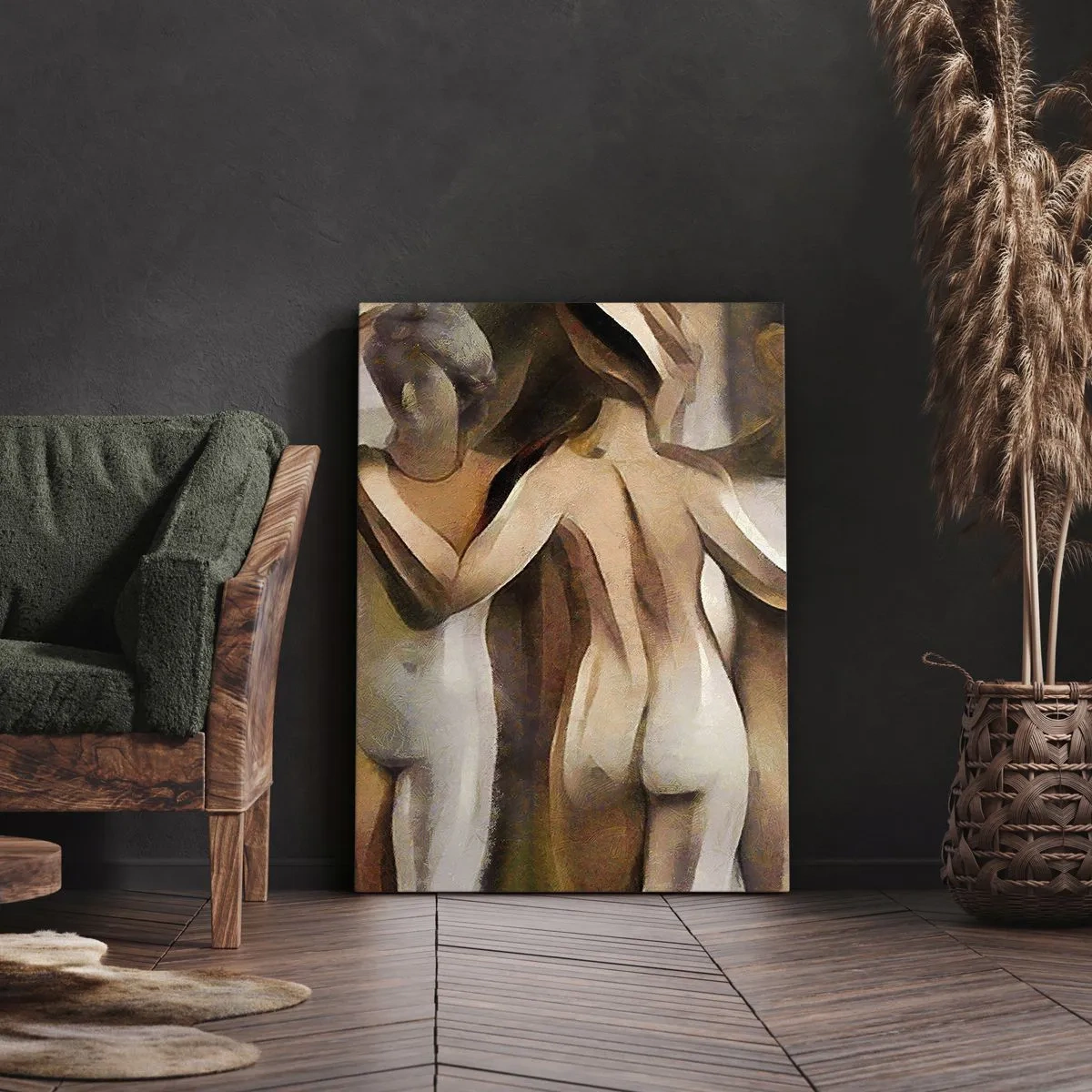 Obraz na płótnie - Trzy Gracje 2.0 - Abstrakcyjne sylwetki ludzkie w neutralnych tonacjach - 50x70cm