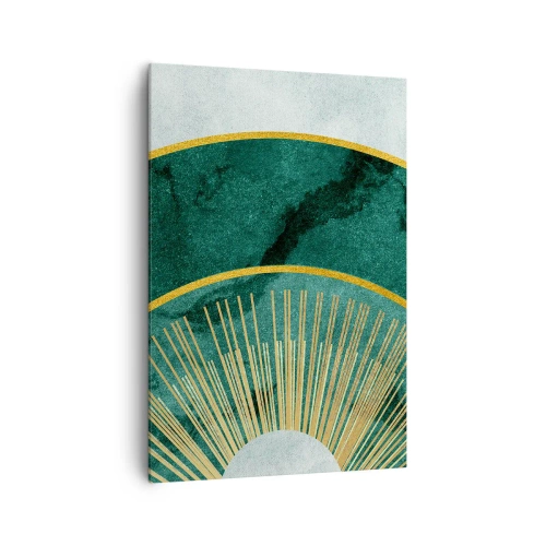 Obraz na płótnie - Abstrakcyjny wzór z okręgami w szmaragdowym i złotym kolorze - 70x100cm - Inny układ słoneczny - Nowoczesna dekoracja ścienna do salonu i sypialni ARTTOR