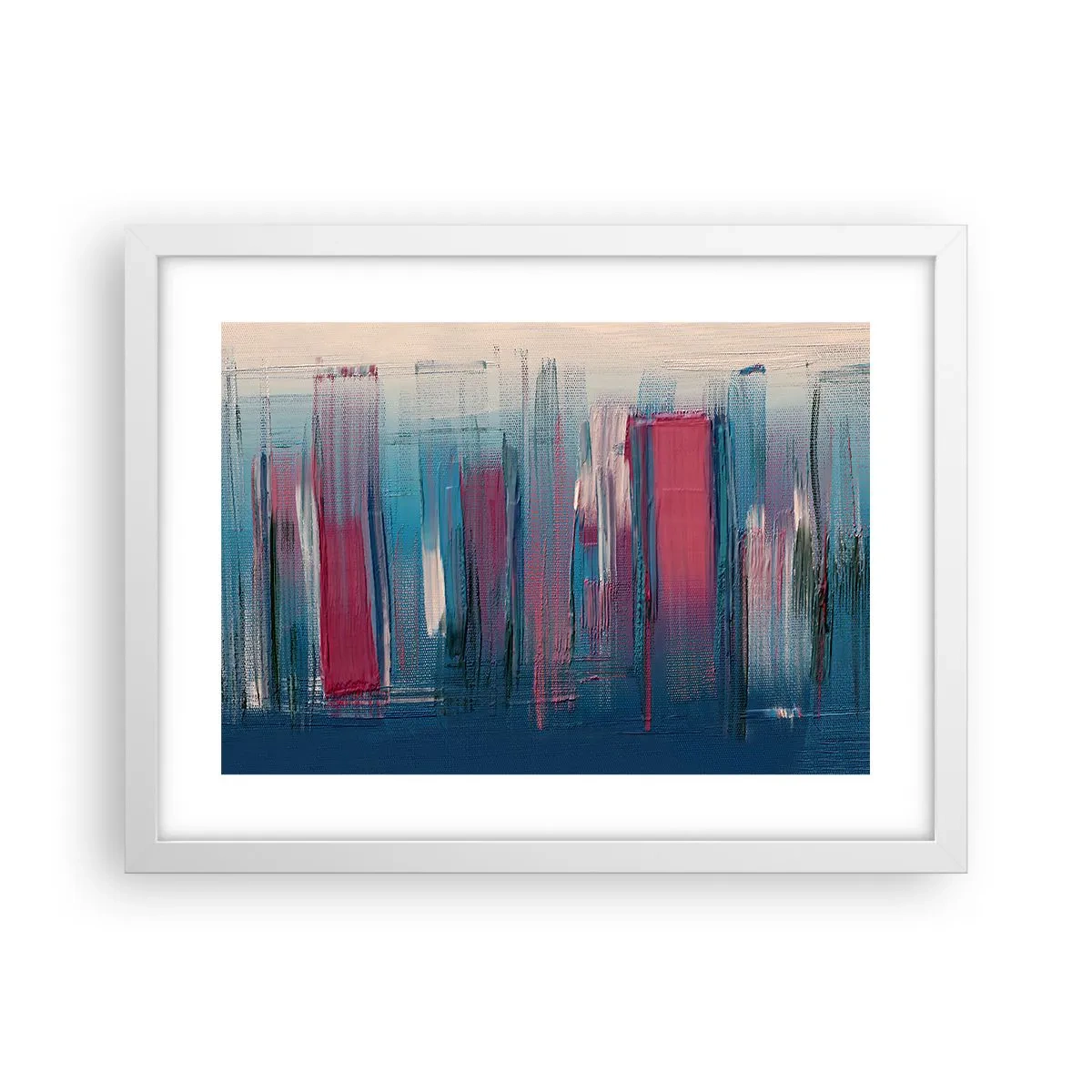Plakat w białej ramie - Kompozycja wertykalna w błękicie i czerwieni - 40x30 cm