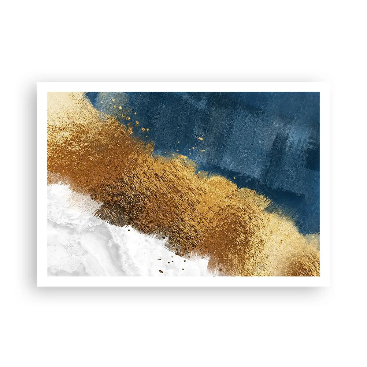 Plakat - Abstrakcyjna kompozycja w odcieniach złota, błękitu i bieli - 100x70cm - Barwy lata - Nowoczesna dekoracja ścienna do salonu i sypialni ARTTOR