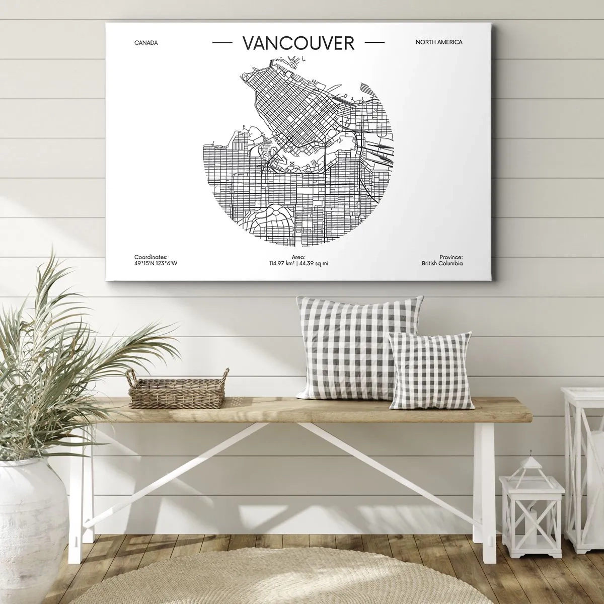 Obraz na płótnie - Mapa Vancouver w minimalistycznym, czarno-białym stylu - 70x50cm - Anatomia Vancouver - Nowoczesna dekoracja ścienna do salonu i sypialni ARTTOR