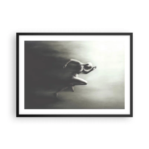 Plakat w czarnej ramie - Czarno-biała sylwetka biegnącej postaci w dynamicznym i surrealistycznym stylu - 70x50cm - Niepowstrzymany - Nowoczesna dekoracja ścienna do salonu i sypialni ARTTOR