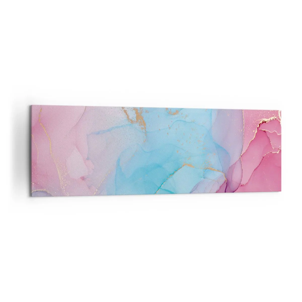 Obraz na płótnie - Abstrakcyjne pastelowe wzory z akcentami złota - 160x50cm - Spotkanie i przenikanie - Nowoczesna dekoracja ścienna do salonu i sypialni ARTTOR