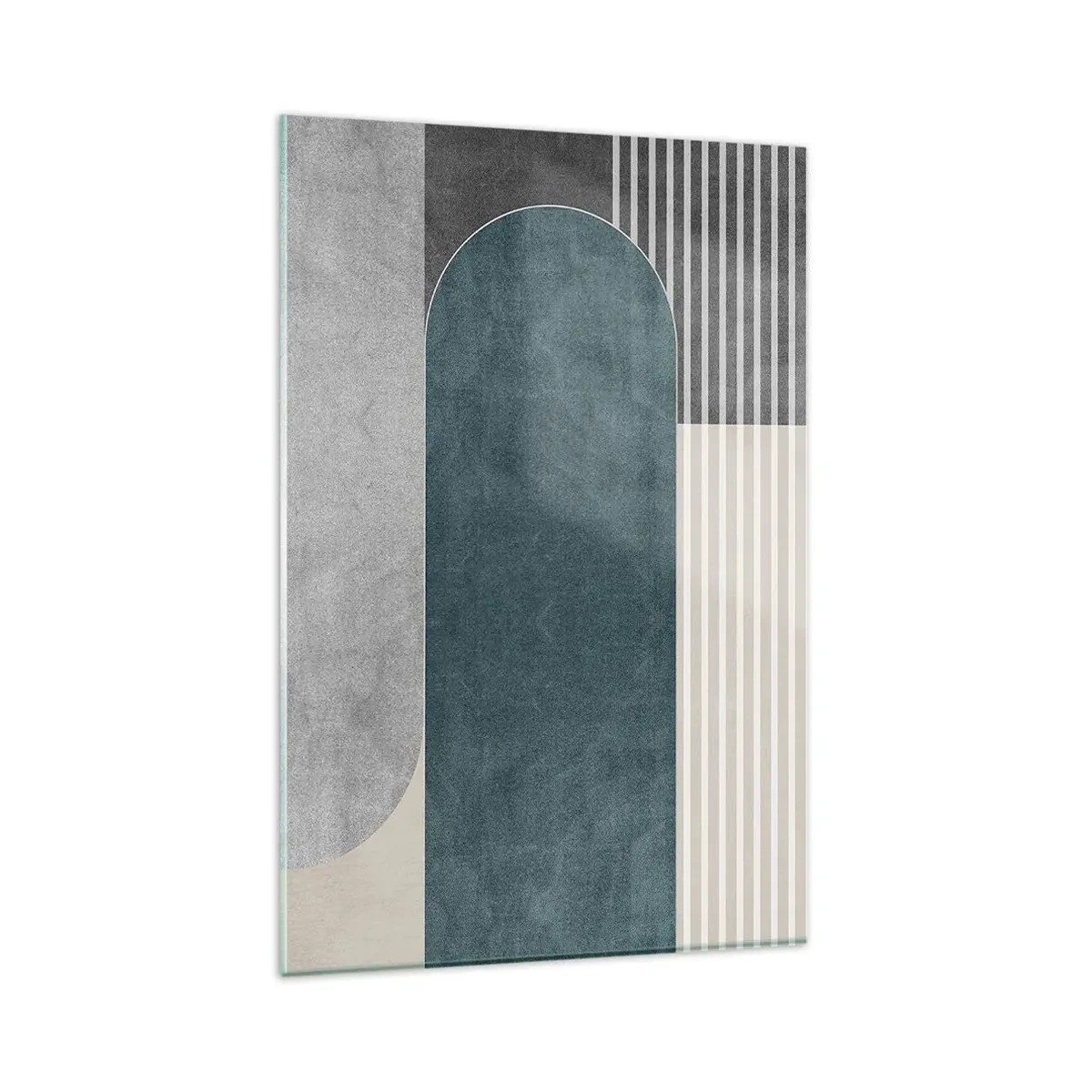 Obraz na szkle - Geometryczna abstrakcja w odcieniach szarości i zieleni - 80x120cm - Kompozycja na poziomie - Nowoczesna dekoracja ścienna do salonu i sypialni ARTTOR
