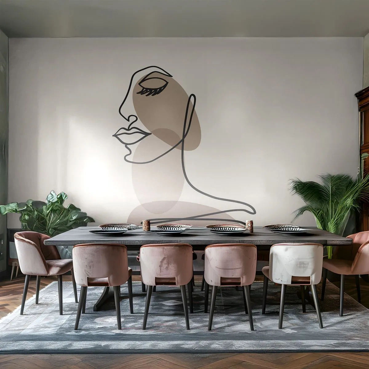 Fototapeta Premium Sand - Minimalistyczna linia portretu kobiety w beżowych odcieniach - 100x70cm - Pewna linia piękna - Nowoczesna dekoracja ścienna do salonu, kuchni i sypialni ARTTOR