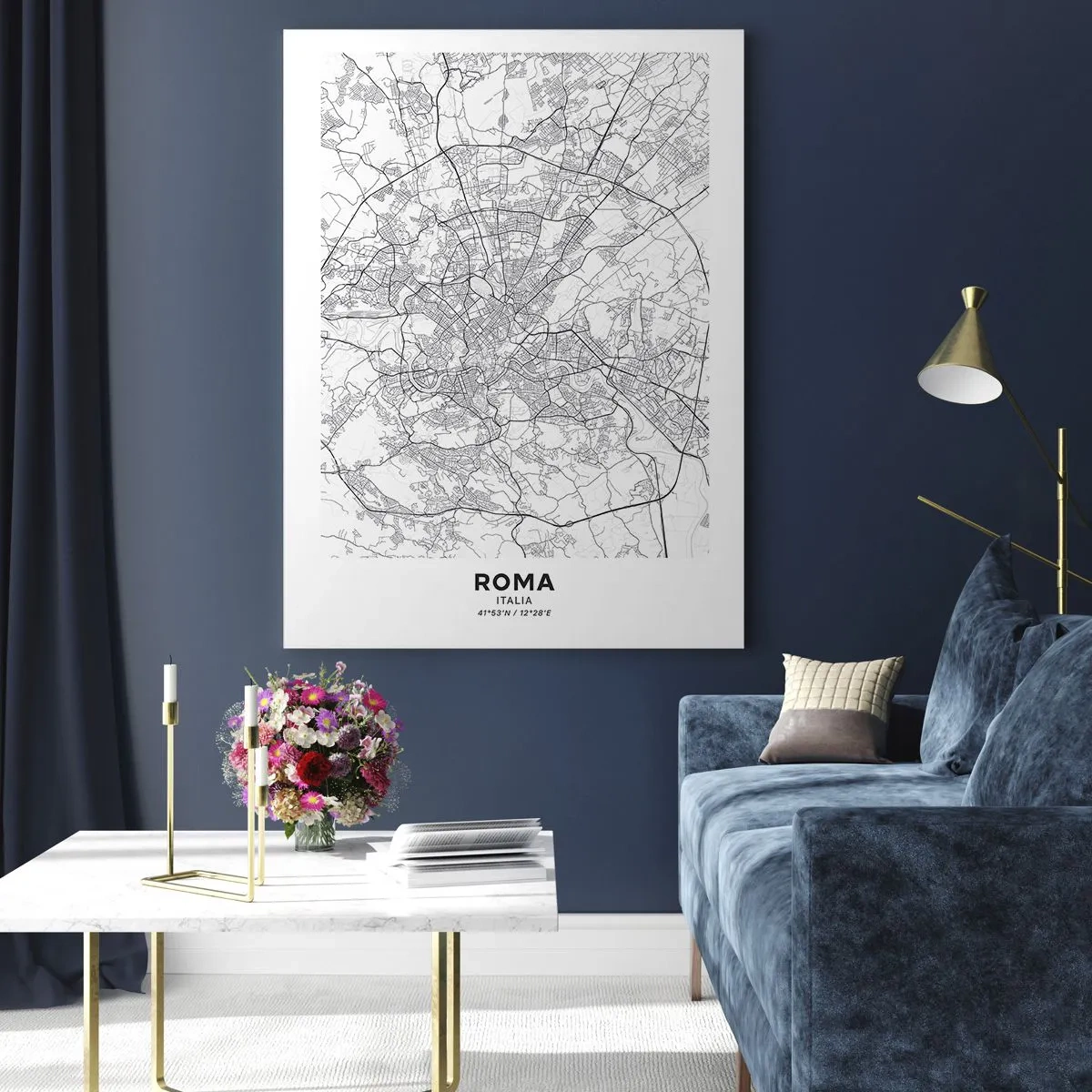 Obraz na szkle - Miejska mapa w stylu minimalistycznym z delikatnymi liniami - 70x100cm - Rzymski krąg - Nowoczesna dekoracja ścienna do salonu i sypialni ARTTOR