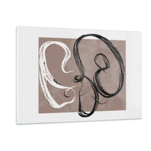 Obraz na szkle - Dynamiczne pociągnięcia pędzla w czerni i bieli na beżowym tle - 120x80cm - Kompozycja – poszukiwanie pełni - Nowoczesna dekoracja ścienna do salonu, kuchni i sypialni ARTTOR