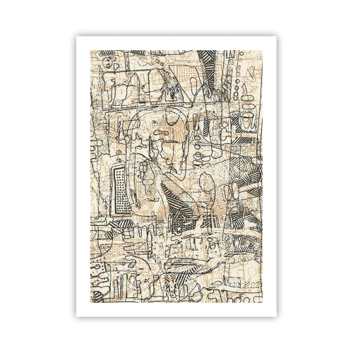 Plakat - Abstrakcyjny wzór geometryczny w odcieniach beżu i czerni - 50x70cm - Czeka na rozszyfrowanie - Nowoczesna dekoracja ścienna do salonu, kuchni i sypialni ARTTOR