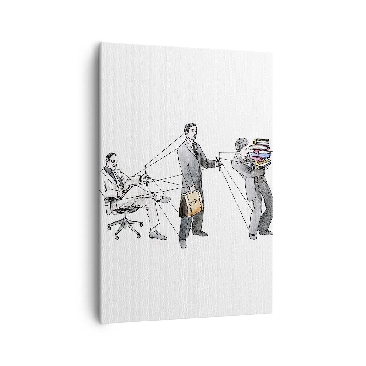 Obraz na płótnie - Ilustracja ukazująca ludzi sterowanych jak marionetki - 70x100cm - Każdy swego pana ma - Nowoczesna dekoracja ścienna do salonu i sypialni ARTTOR