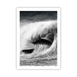 Plakat - Potężna fala w odcieniach szarości - 50x70cm - Gniew oceanu - Nowoczesna dekoracja ścienna do salonu, kuchni i sypialni ARTTOR